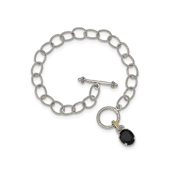 Sterling Silver Toggle Black Onyx Charm Bracelet (7.5 Inches)